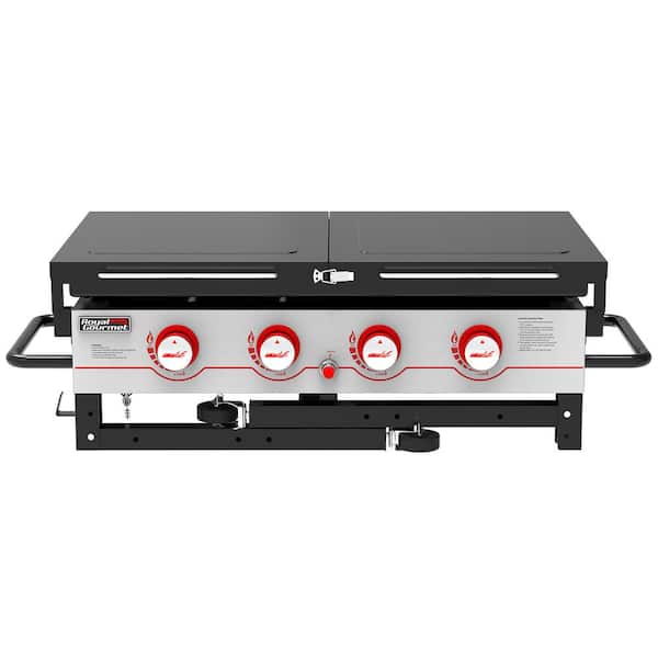 36 in. 4-Burner Propane BBQ Grill in Black Flat Top Gas Griddle with Top Cover Lid, for Large Outdoor Camping