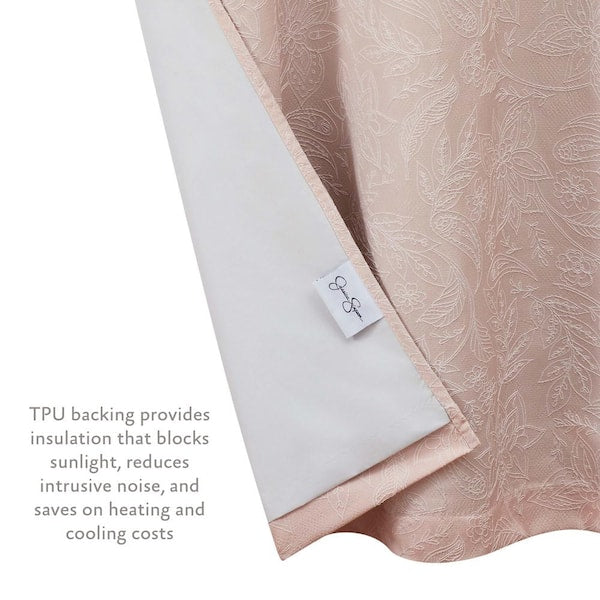 Groovy Textured Blush Pink Polyester Blackout Grommet Tiebacks Curtain - 38 in. W x 84 in. L (2-Panels and 2-Tiebacks)