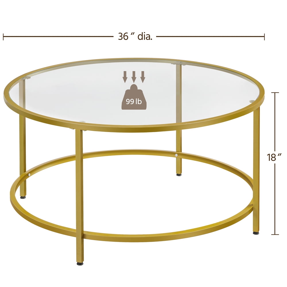 Alden Design Round Modern Glass-Top Coffee Table, Gold