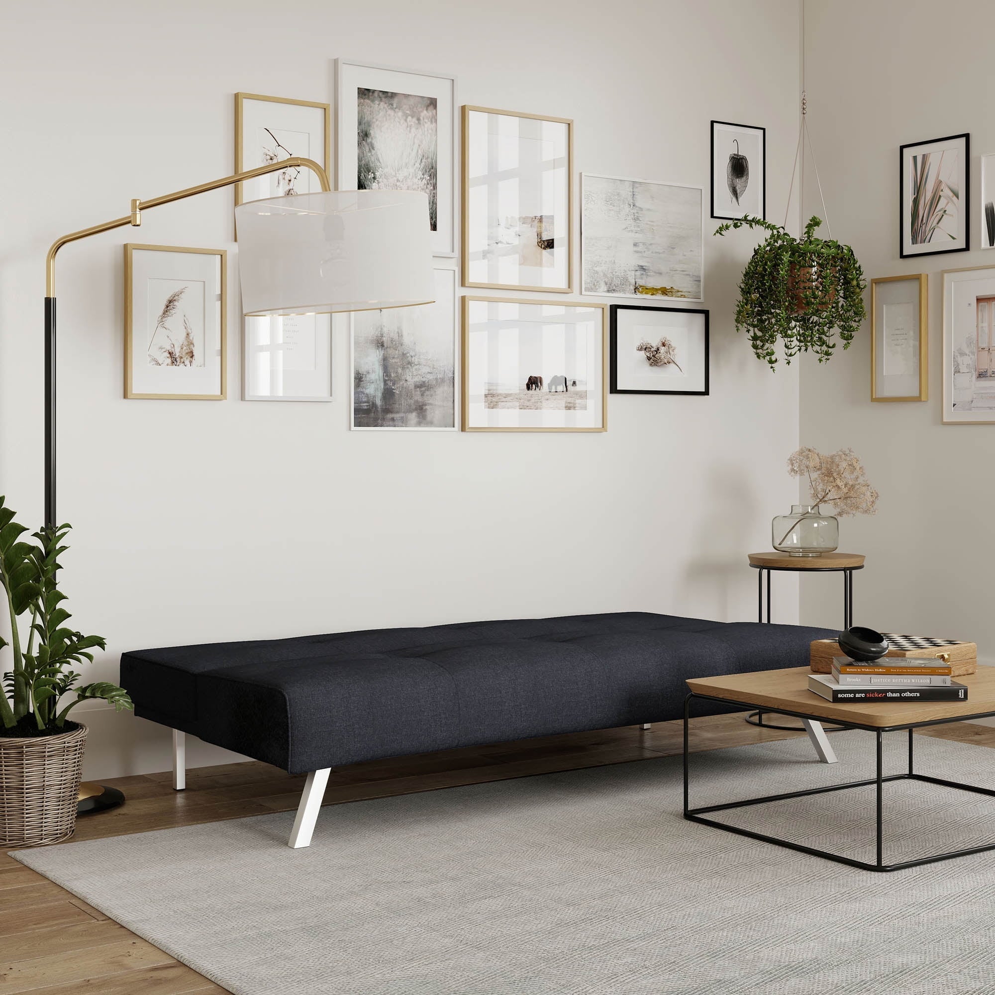 Serta Shirley Modern Tufted Futon, Charcoal Gray Fabric