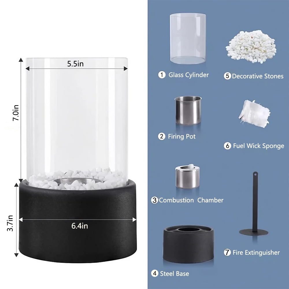 Hyindoor Ethanol Portable Cylindrical Fire Pits Indoor/Outdoor Tabletop Ventless Fireplace, Black