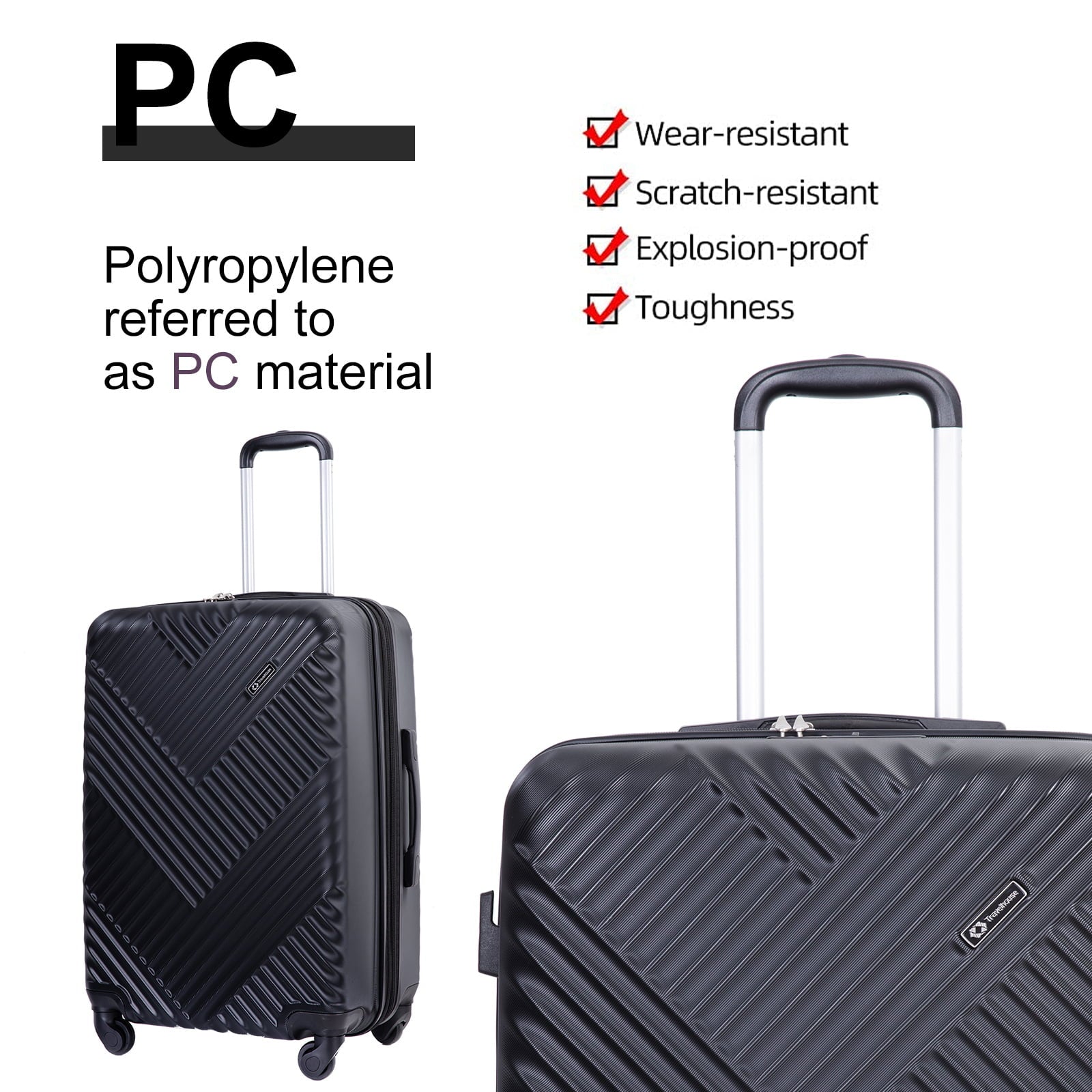 Travelhouse 3 Piece Luggage Set Hardshell Expandable Lightweight Suitcase with TSA Lock Spinner Wheels 20in24in28in.(Black)