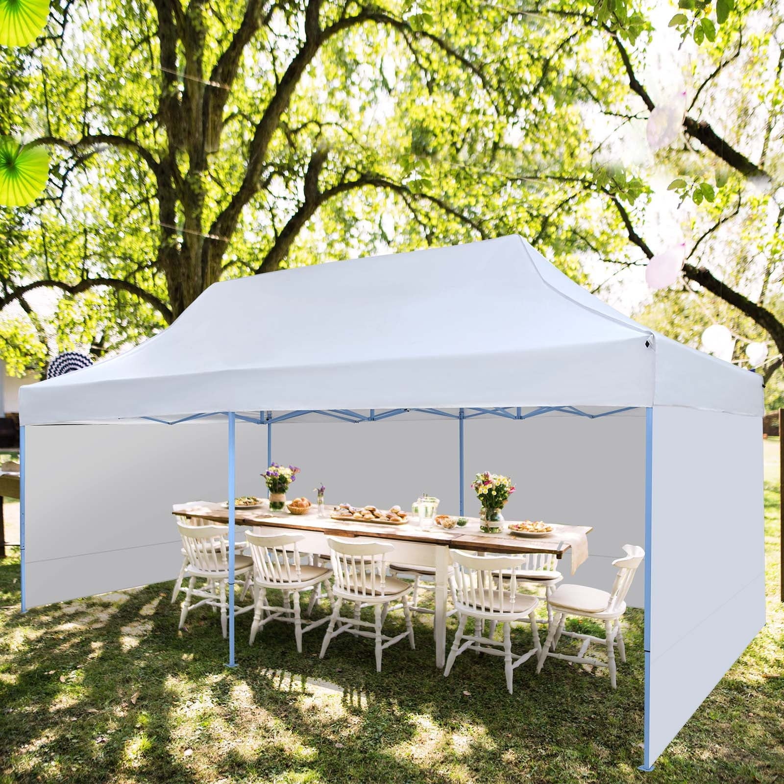 Texinpress 10'x20' Ez Pop Up Commercial Canopy Tent with Sidewalls, White