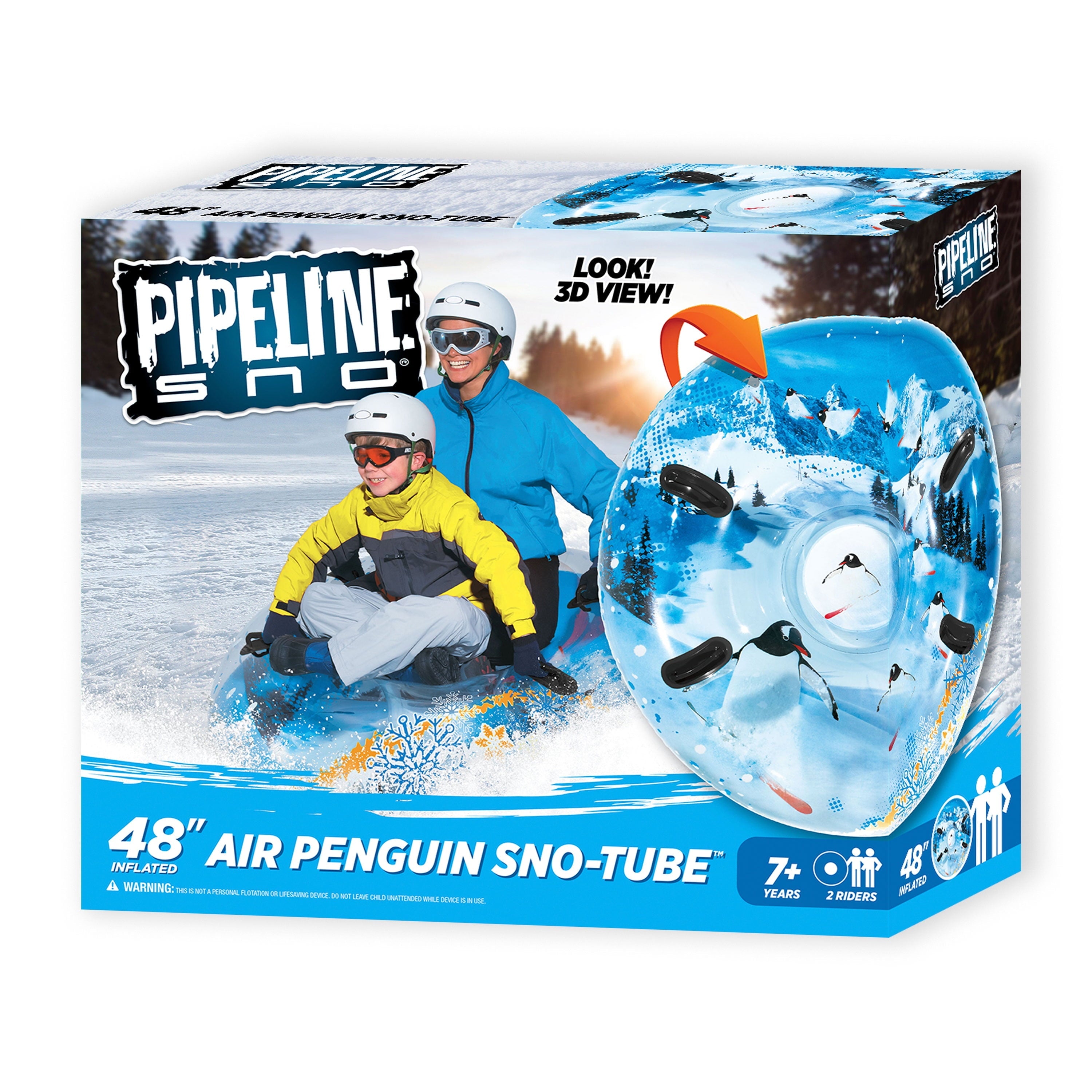 Pipeline Sno 48 in. Inflatable Mega Air Transparent Snow Sled Tube, Penguin Design, PVC Material