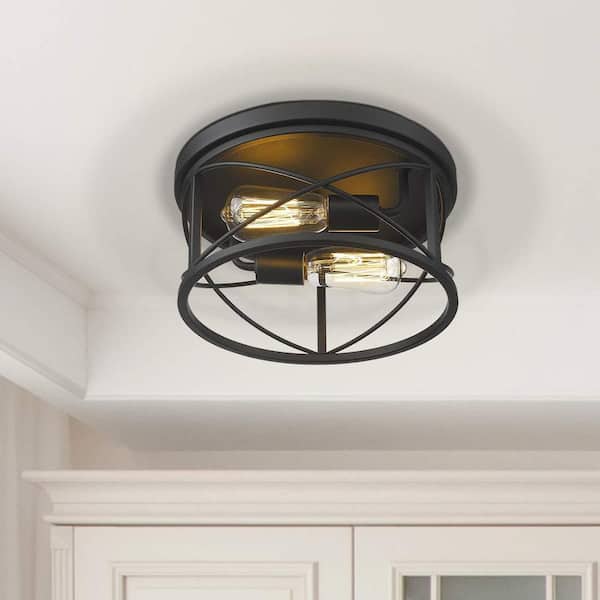 11.8 in. 2-Light Black Finish Farmhouse Ceiling Flush Mount Light Fixture