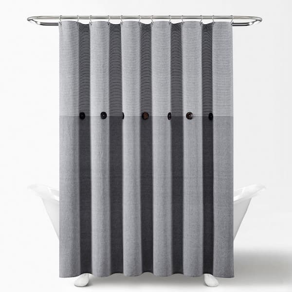 72 in. x 72 in. Farmhouse Button Stripe Yarn Dyed Woven Cotton Shower Curtain Gray Single