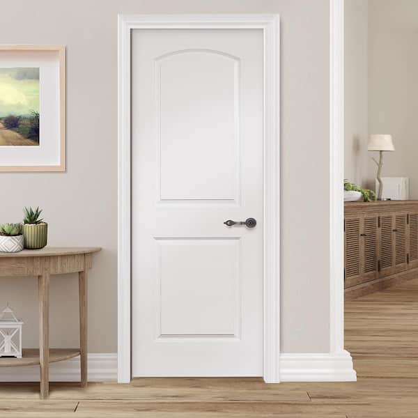 30 in. x 80 in. 2 Panel Roundtop No Bore Solid Core White Primed Wood Interior Door Slab