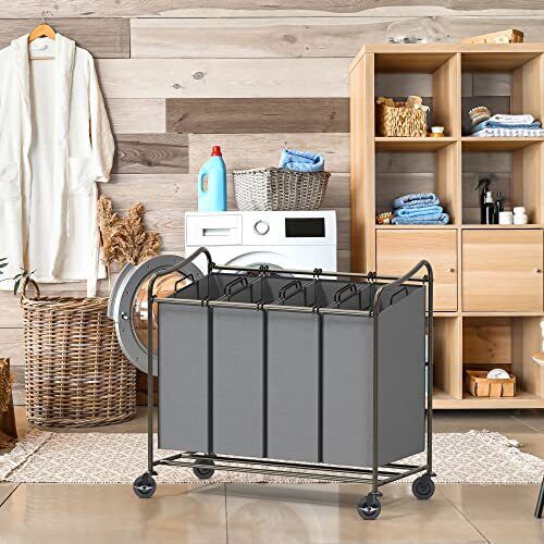 SimpleHousewar<wbr/>e 4-Bag Heavy Duty Laundry Sorter Rolling Cart Dark Grey