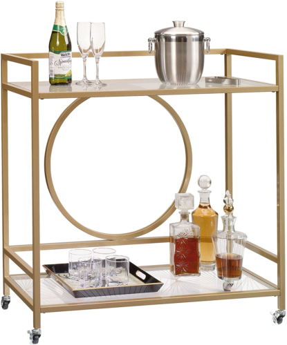 International Lux Bar Cart/Pantry Cabinets, Satin Gold Finish