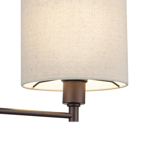 Anderson Dark Bronze Plug-In Swing Arm Wall Lamp with Beige Fabric Shade, LED Bulb Included
