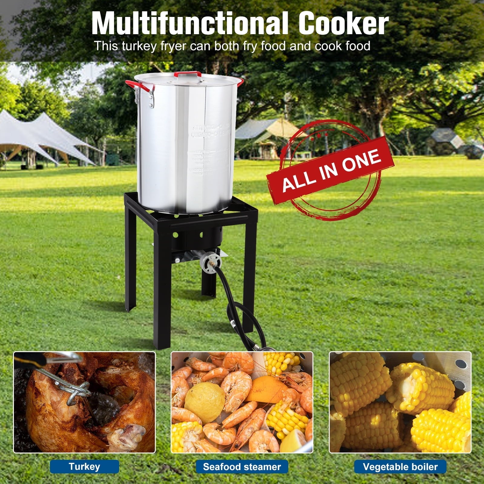 Andte 30 Qt Propane Turkey Fryer and Seafood Boil Pot Combo, 10 Qt Fish Fryer, Crawfish Cooker Pot Basket with 54000 BTU Burner