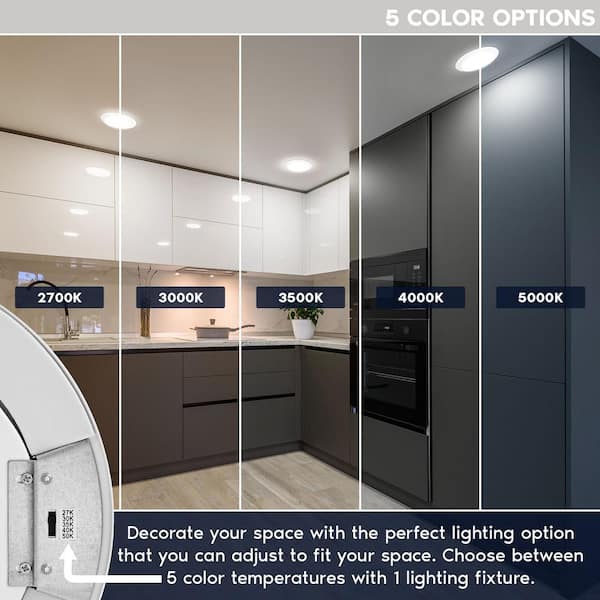 8 in. LED Disk Lights 27W 5CCT Selectable LED Flush Mount Recessed Retrofit 2000LM Dimmable J-Box or 6 in. Can Install