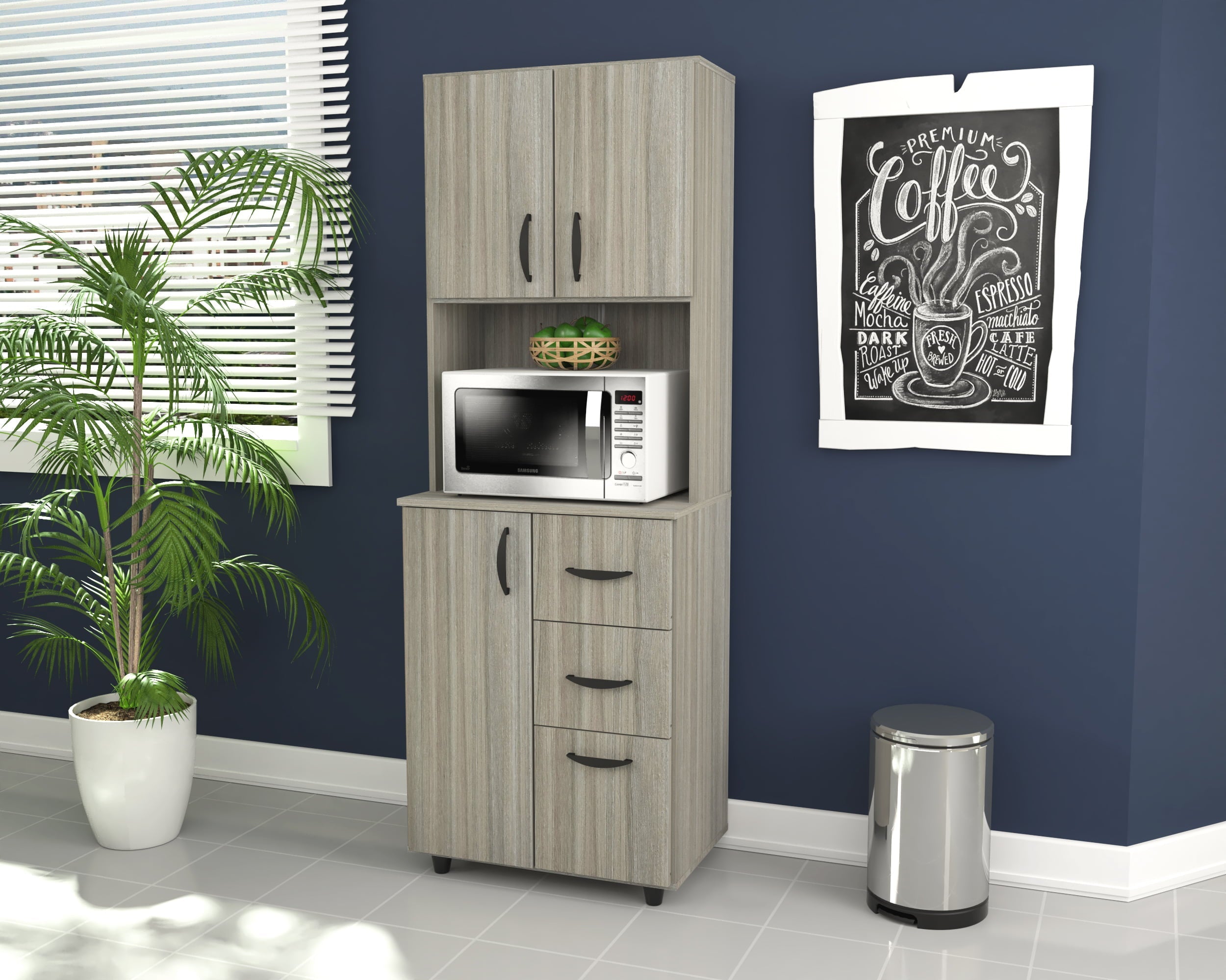 Inval 3-Drawer 4-Shelf Kitchen/Microwave Storage Cabinet 24