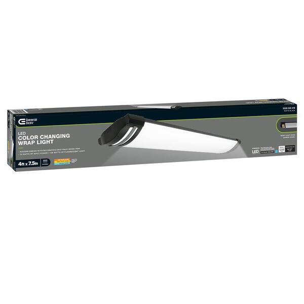 4 ft. Matte Black Woodgrain Gray End Caps 5250 Lumens Integrated LED Wraparound Light Adjustable CCT Night Light Feature