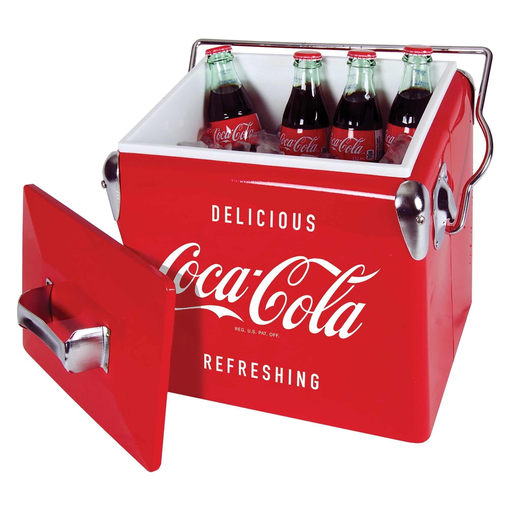 Coca-Cola Retro Portable Ice Chest Cooler with Bottle Opener 13L (14 qt), 18 Can Capacity, Red Vintage Style Ice Bucket for Camping, Beach, Picnic, RV, BBQs, Tailgating, Fishing