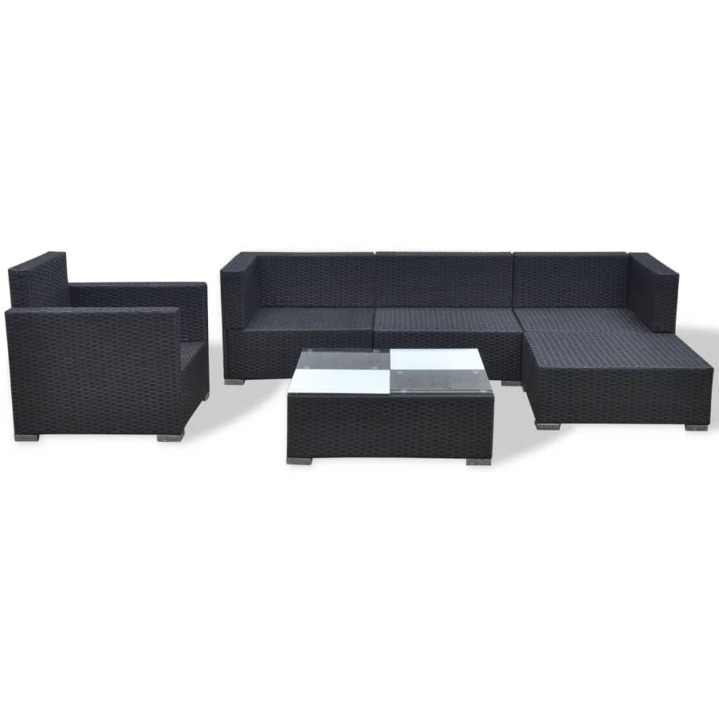 vidaXL 6 Piece Patio Lounge Set with Cushions Poly Rattan Black