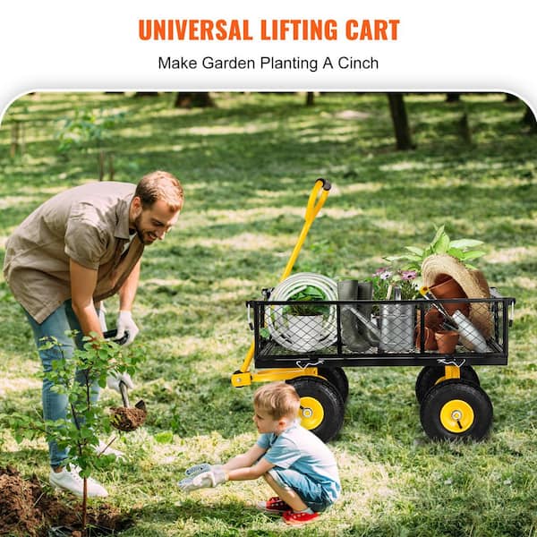 3.8 cu. ft. Steel Garden Cart Heavy-Duty 900 lbs. Capacity Utility Metal Wagon with 180° Rotating Handle & 10 in. Tires
