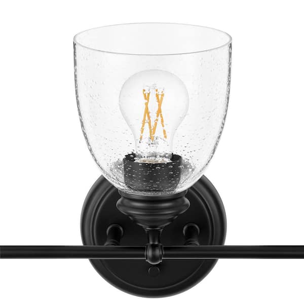 Elsmere 24 in. 3-Light Black Vanity Light, Towel Bar, Towel Ring, Toilet Paper Holder and Towel Hook Bath Set (5-Piece)