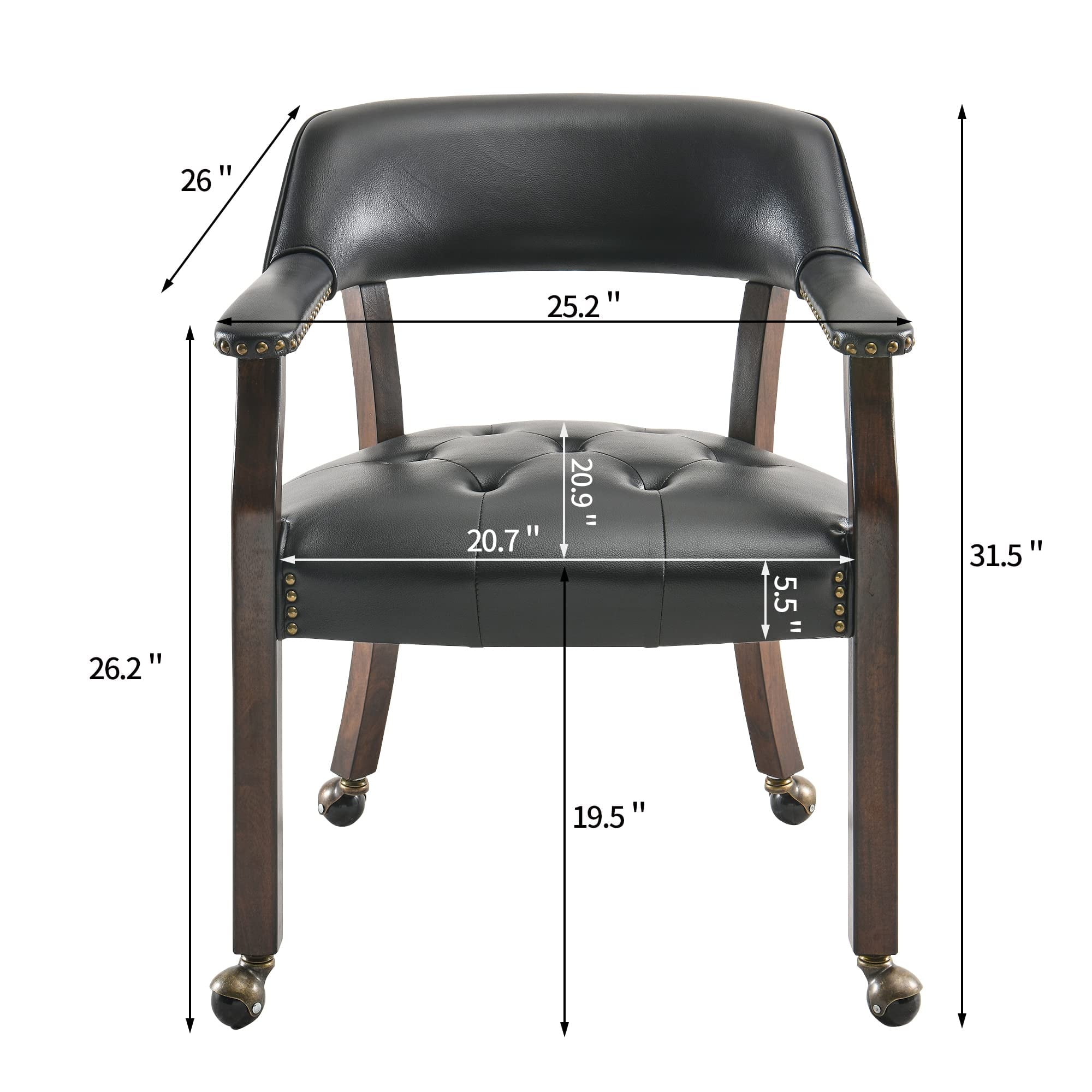 Dining Chair with Casters, Captain's Chairs with Rollers Dinette Sets Poker Chairs with Wheels Kitchen Table Rolling Chairs High Back Chair On Caster(Black 318BK)