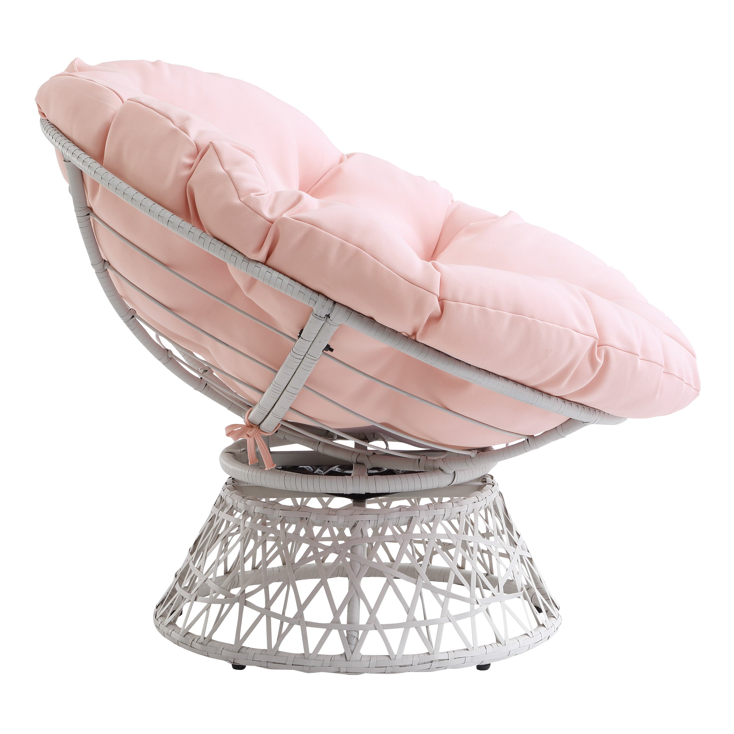 OSP Home Furnishings Specialty Seating Series Papasan Chair, Cream Wicker Weave with Pink Round Pillow Cushion