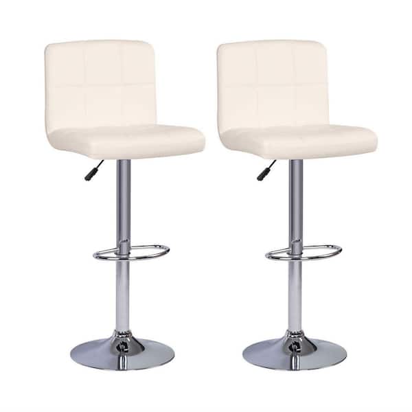 Set of 2 Bar Stools Adjustable Swivel Bar Chair Leather Counter Stools Bar Chairs, Stool for Kitchen Counter, Cream