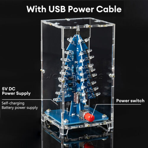 DIY 3D LED Christmas Tree Circuit Kit Glitter Electronic Learning Set + Shell US