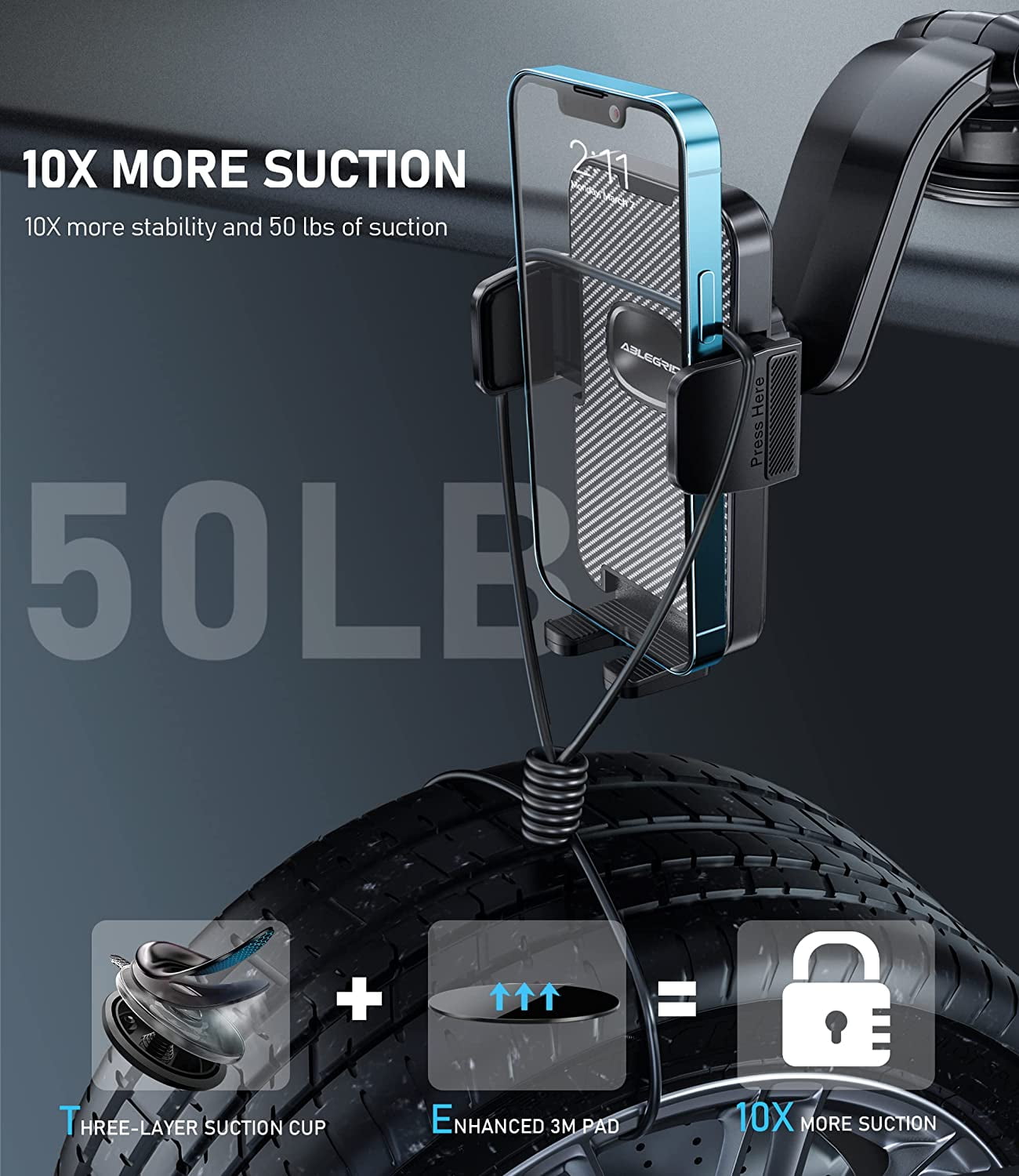 ABLEGRID Car Phone Mount, [Bumpy Roads Friendly] Powerful Suction Cup Phone Holder for Car Dashboard Windshield Air Vent Hands Free Clip Cell Phone Holder Compatible with All Mobile Phones