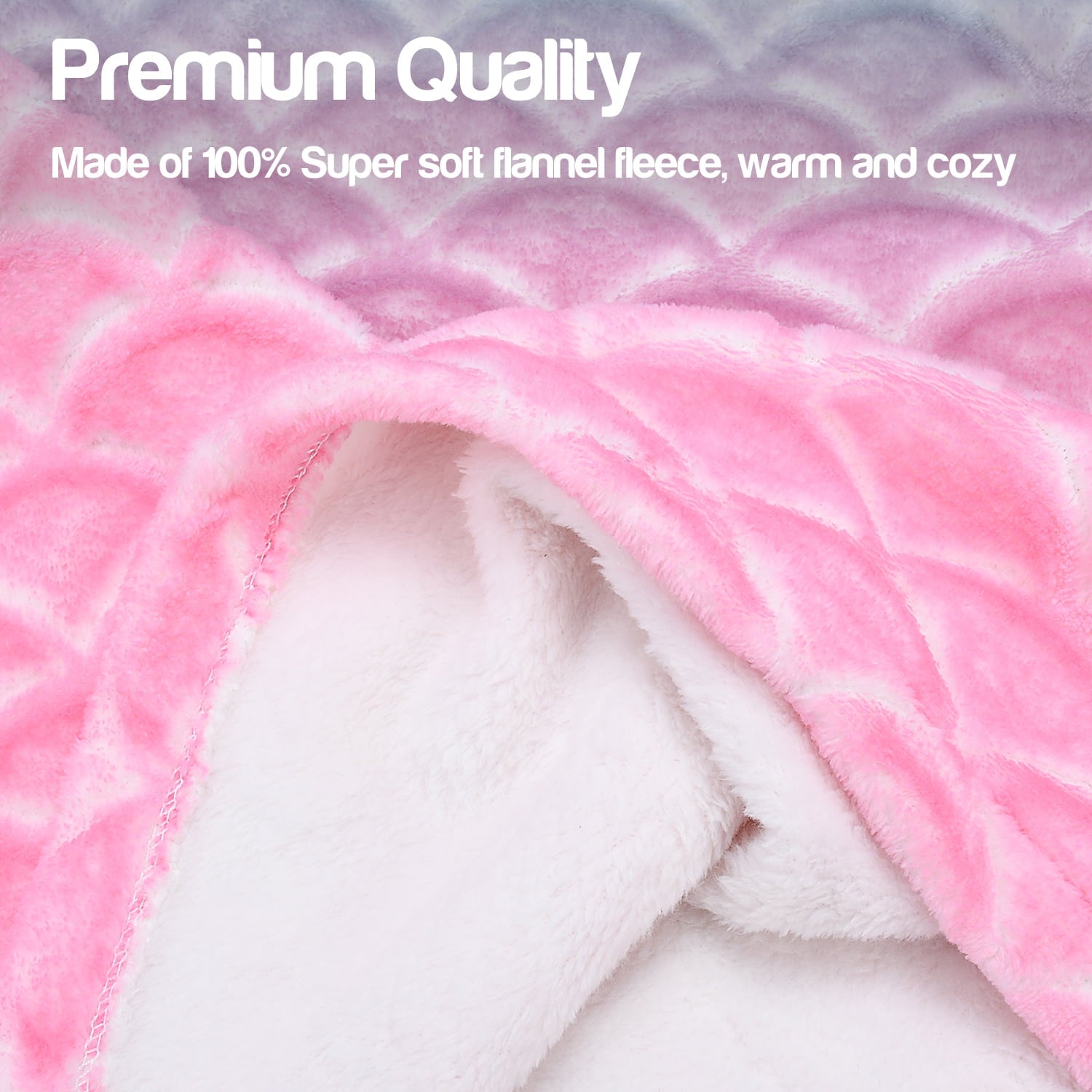 Flyingstar Mermaid Tail Blanket, Soft Flannel Fleece All Seasons Sleeping Blanket for Kids Adults, Rainbow Ombre Fish Scale Design Snuggle Blanket, Best Gifts