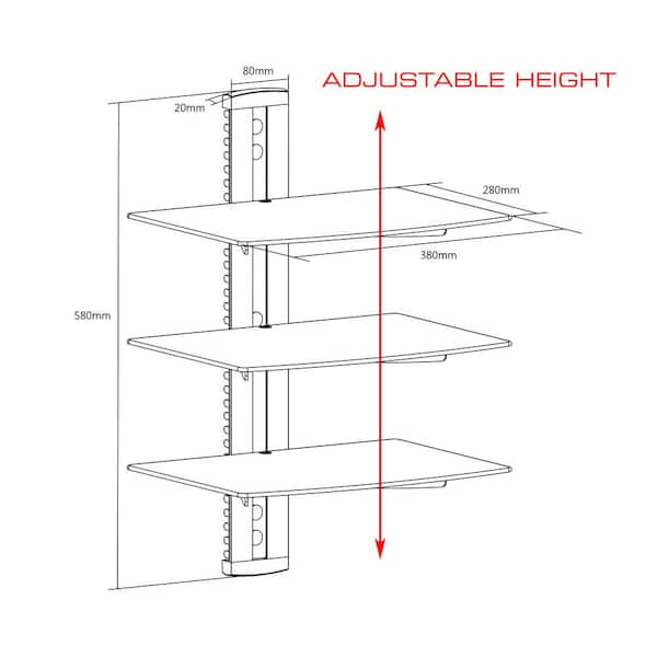 Universal Triple Shelf Wall Mount for A/V Components up to 8kg/17.6 lbs. (x3), Black