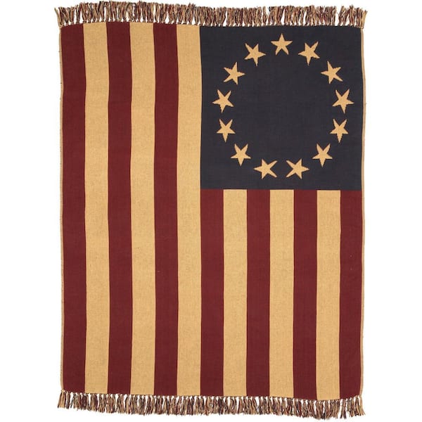 Old Glory Red Dark Tan Navy Americana Woven Cotton 60 in. x 50 in. Throw