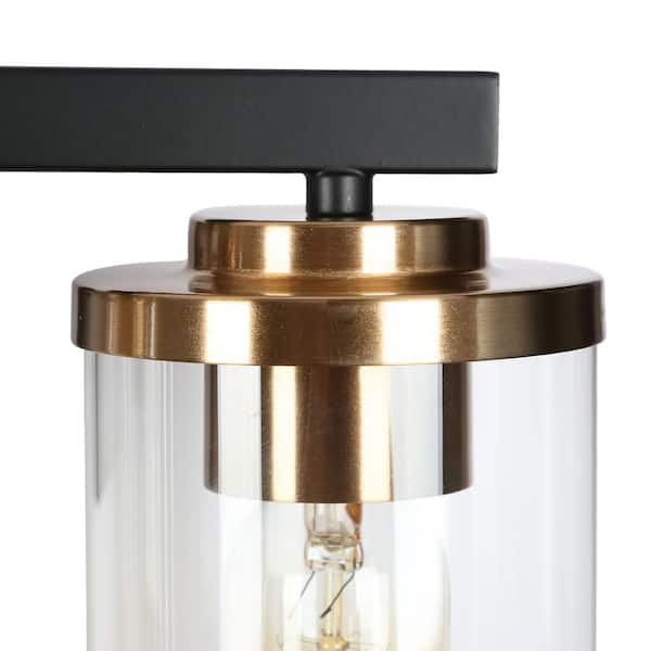 20 in. Modern 3-Light Black Vanity Light, Transitional Wall Light Straight Bar with Cylinder Clear Glass Shade