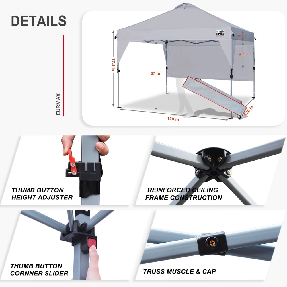Eurmax Grey 10x10 Picnic Canopy Collapsible Gazebo with Vents