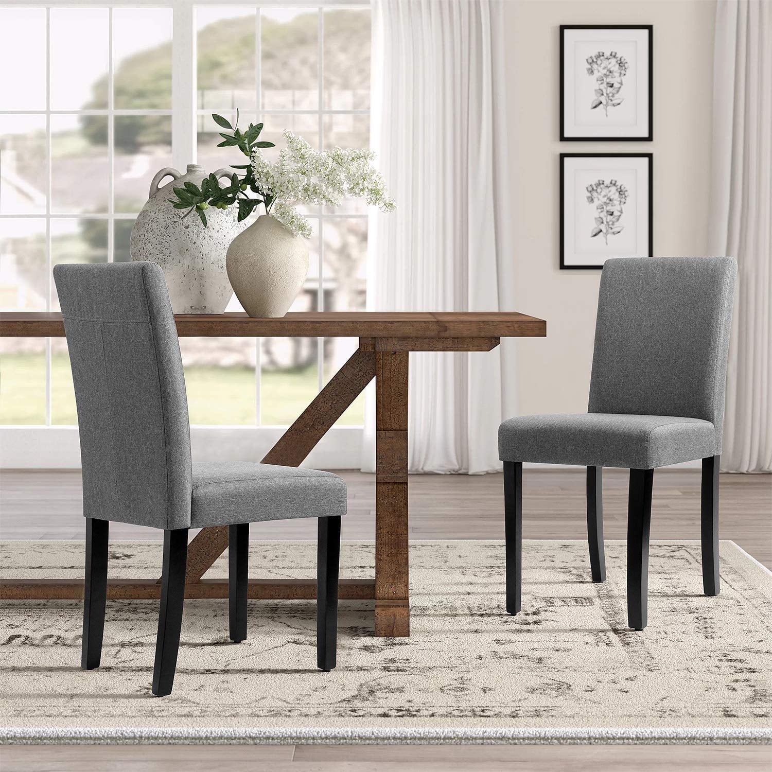 Lacoo Dining Chairs Modern Upholstered Set of 4 Fabric Dining Chairs with Wood Legs, Gray