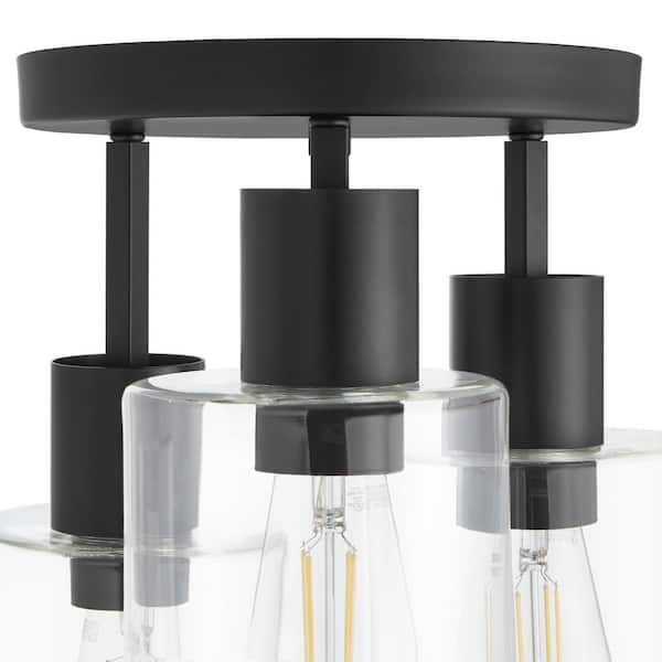 Sutton Place 14 in. 3-Light Matte Black Flush Mount, Farmhouse Ceiling Light