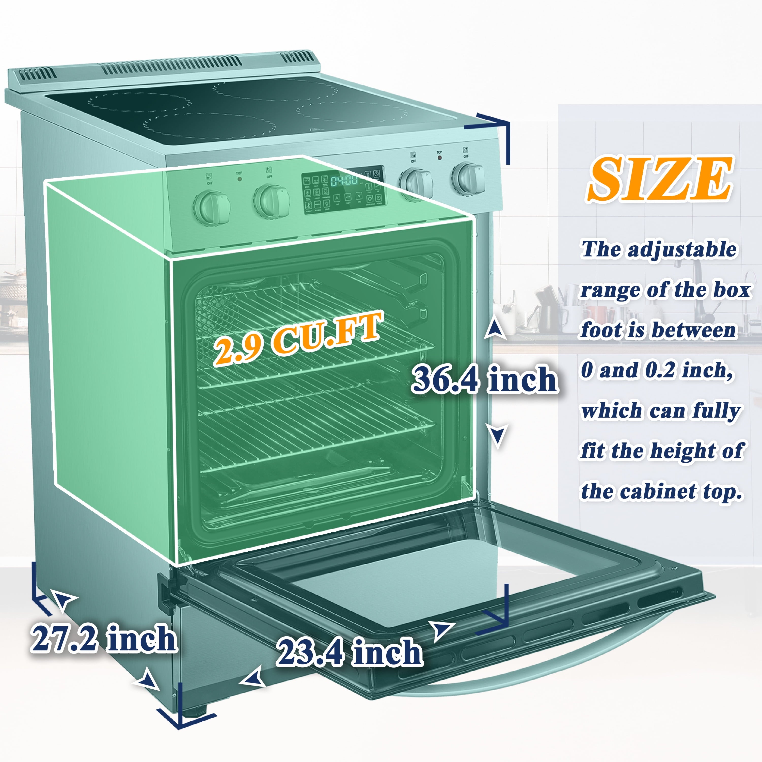 Lanbo 24 inch 2.9 Cu.ft Freestanding Electric Range with Air Fry, Rotisserie and  Convection Oven