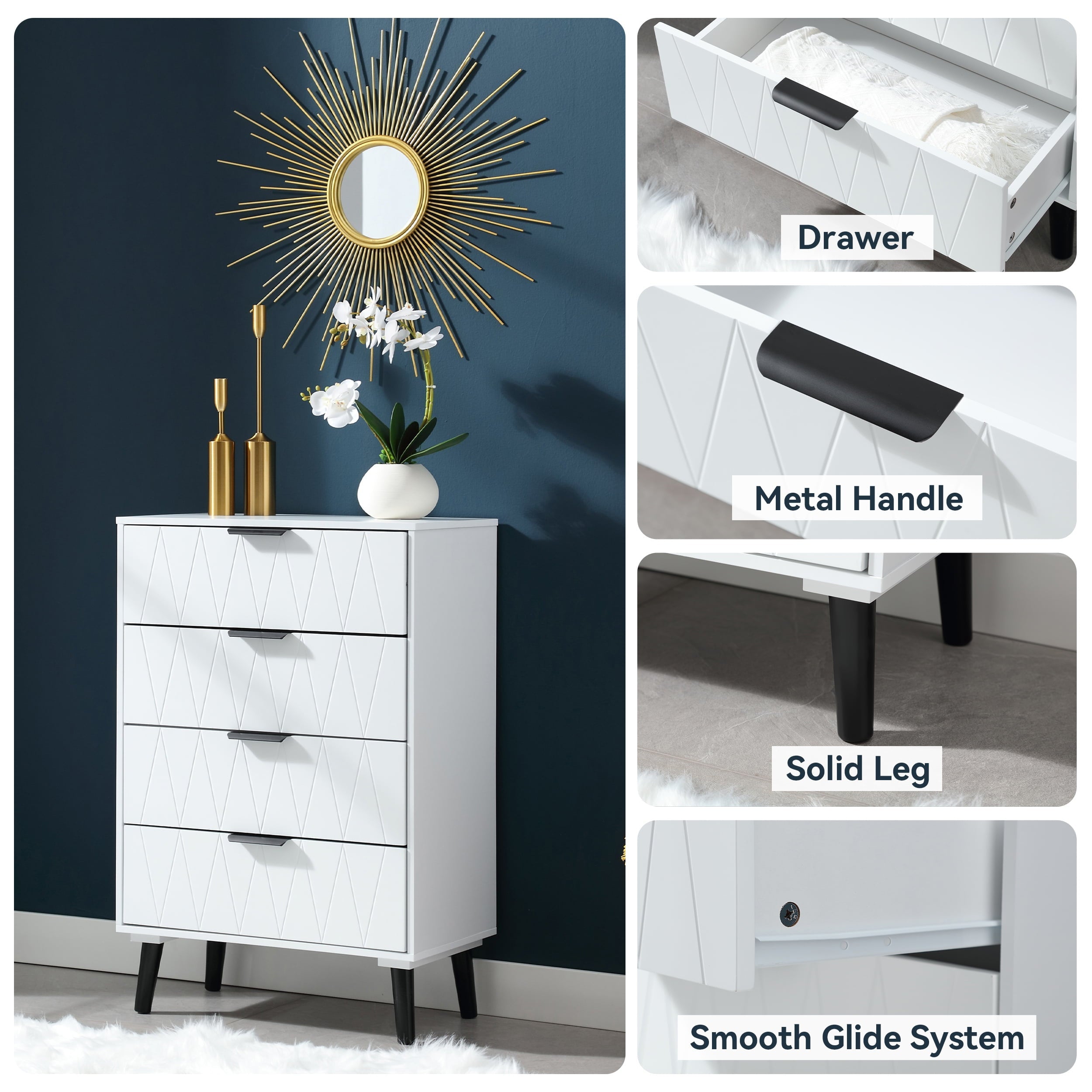 NOVALLA 62 Inch TV Stand Set, 2 Piece Entertainment Center, 1 Sideboard and 1 Tall Cabinets, TV Console Table for Living Room, Bedroom, Entryway, White