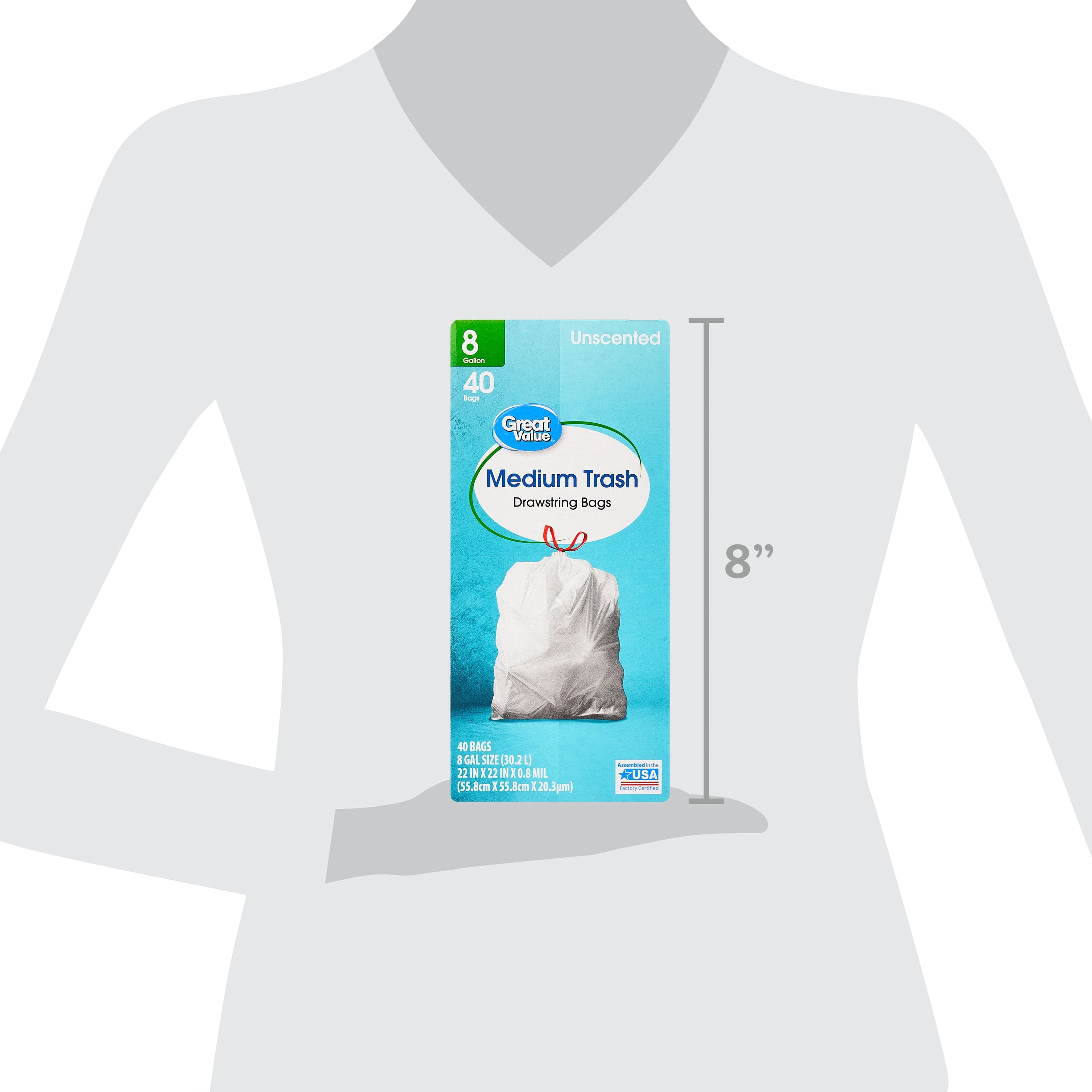 Great Value Medium Trash Drawstring Bags, 8 Gallon, 40 Count