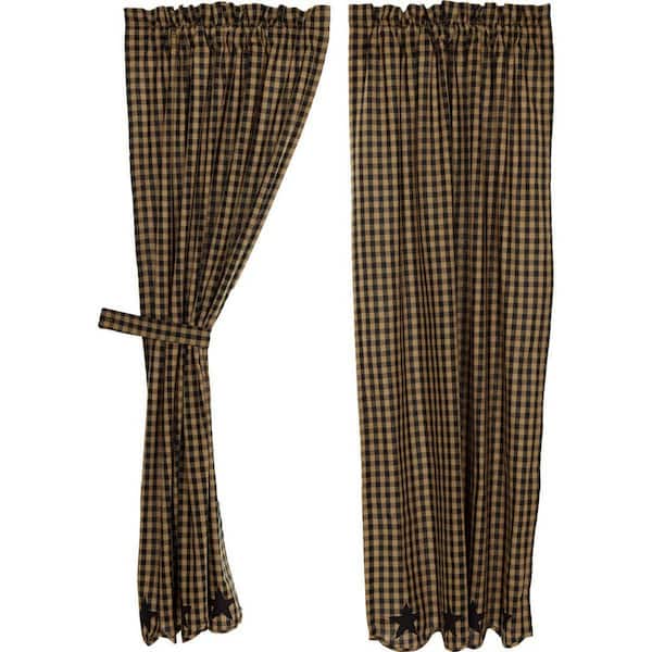 Black Star 36 in W x 63 in L Scalloped Light Filtering Rod Pocket Window Panel Black Tan Pair