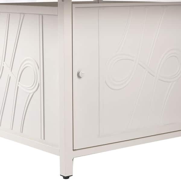 42 in. x 42 in. White Square Aluminum Propane Fire Pit Table with Glass Beads, 2 Covers, Lid, 55,000 BTUs