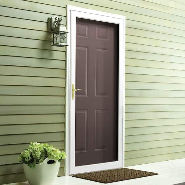 2000-Series 30 in. x 80 in. White Universal Full View Interchangeable Aluminum Storm Door with Brass Hardware