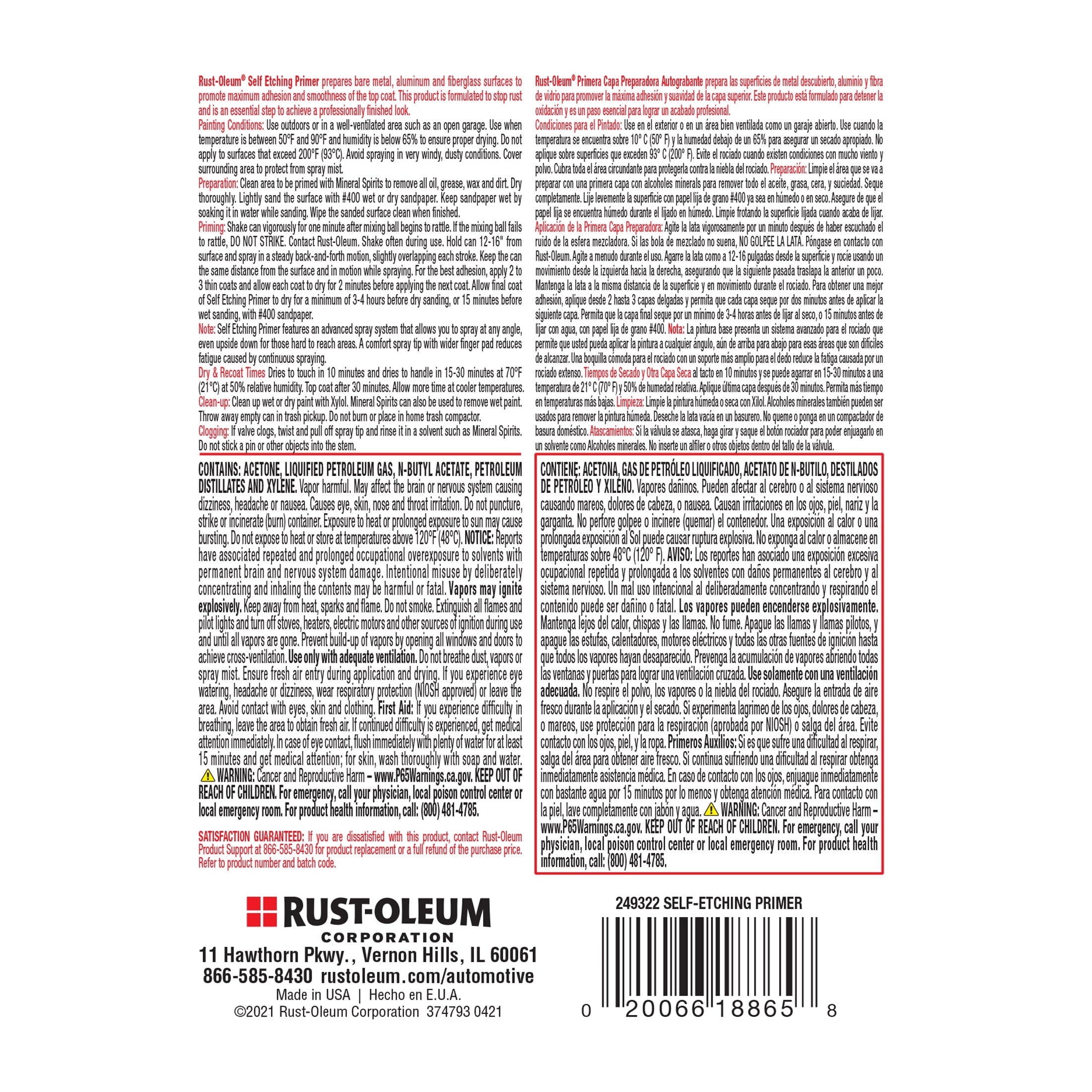 Dark Green, Rust-Oleum Automotive Self Etching Primer Spray-249322, 12 oz