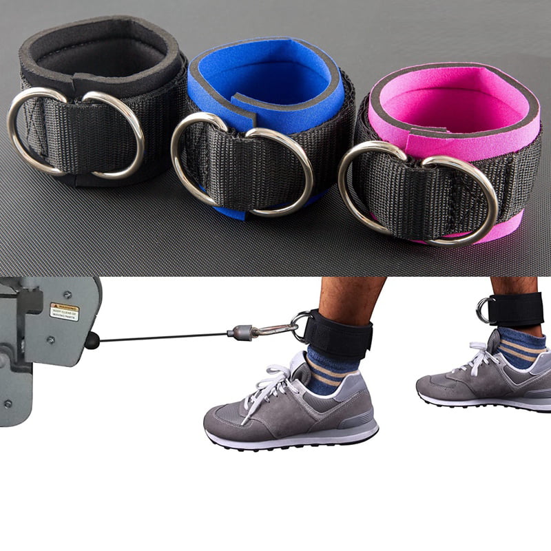2Pcs Fitness Equipment Gym Ankle Strap Padded Double D-Ring Adjustable Ankle Weight Leg Training Brace Support RoseRed