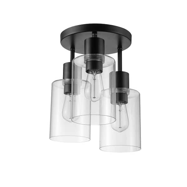 Sutton Place 14 in. 3-Light Matte Black Flush Mount, Farmhouse Ceiling Light