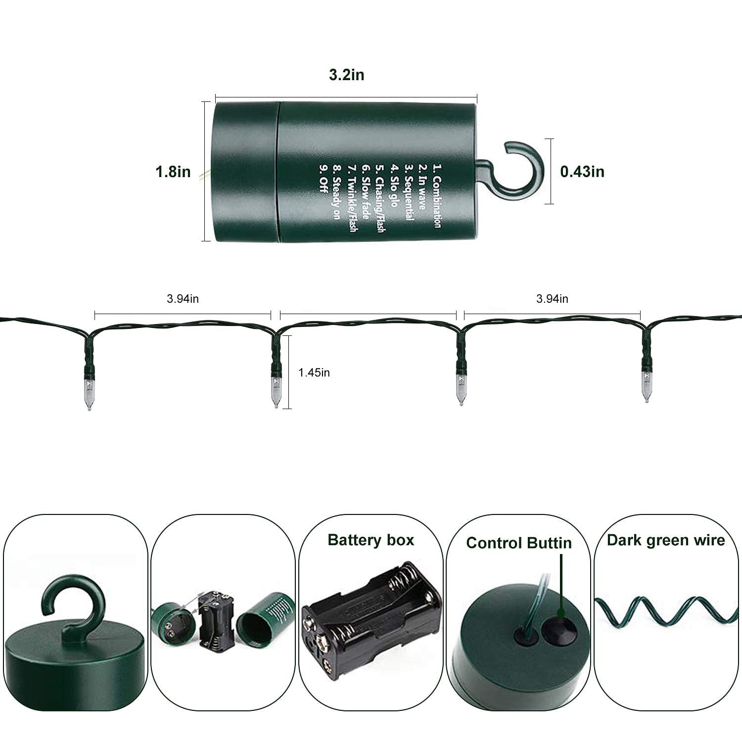 LOENDE Christmas Lights, Battery Operated String Lights 100 LED 33Ft Mini Lights for Christmas Tree Wreath Party Christmas Decor, Warm White