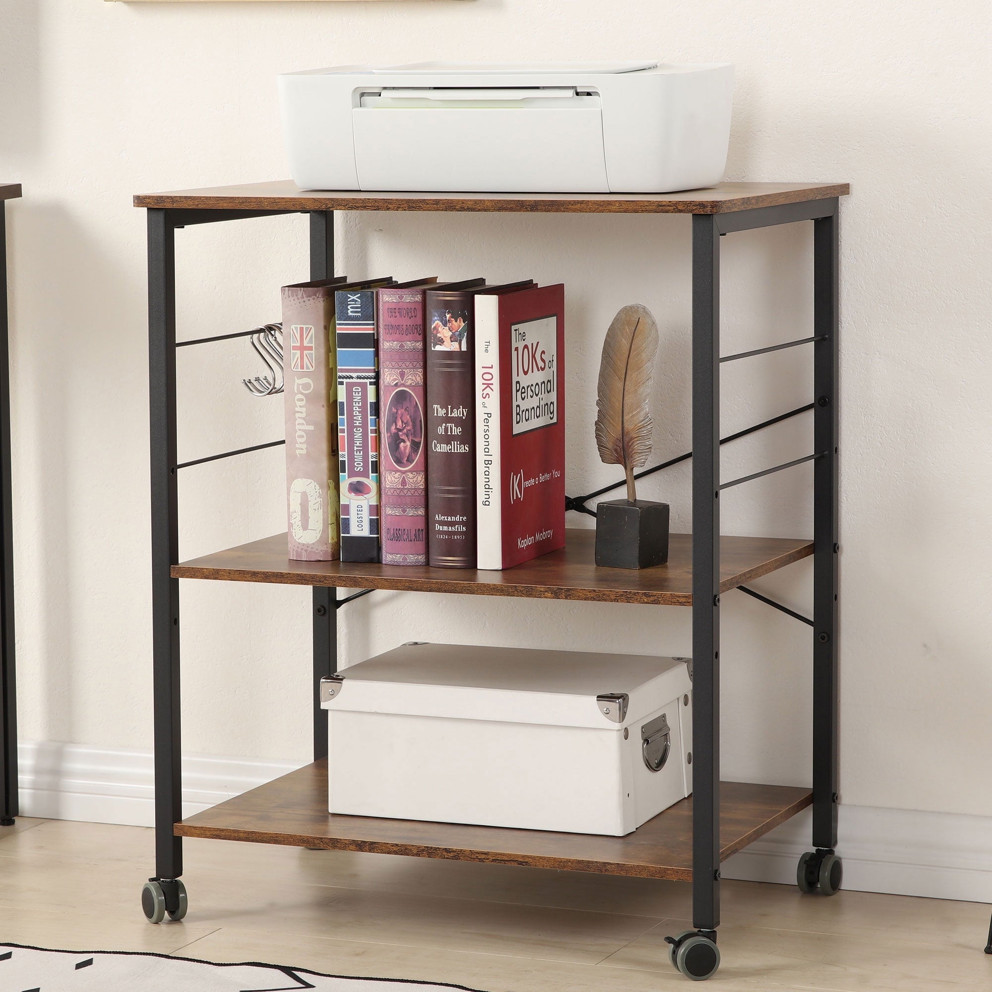 Baker's Rack 23.6 Inch Utility 3 Tier Microwave Stand, Rustic Brown