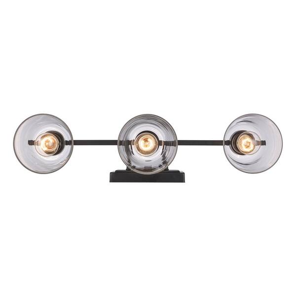 Abbedale 23.38 in. 3-Light Black Bathroom Vanity Light Fixture with Clear Glass Shades