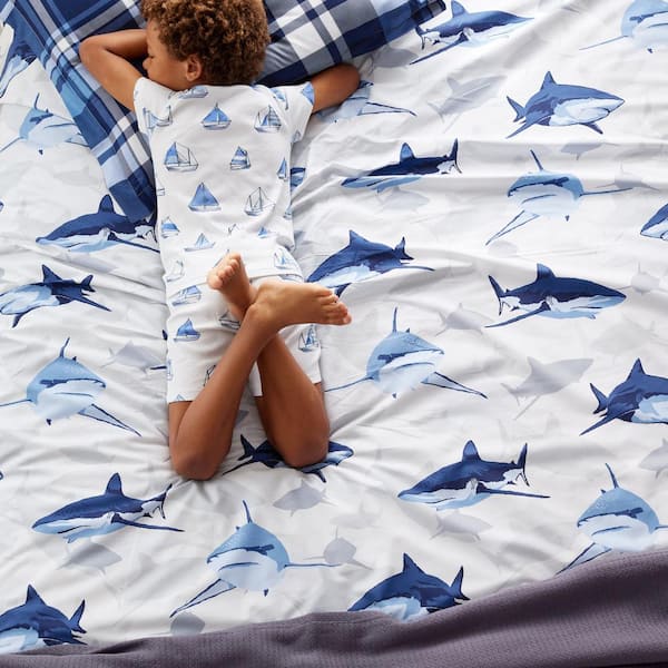 Company Kids Sharks Gray Multi Organic Cotton Percale Twin Sheet Set