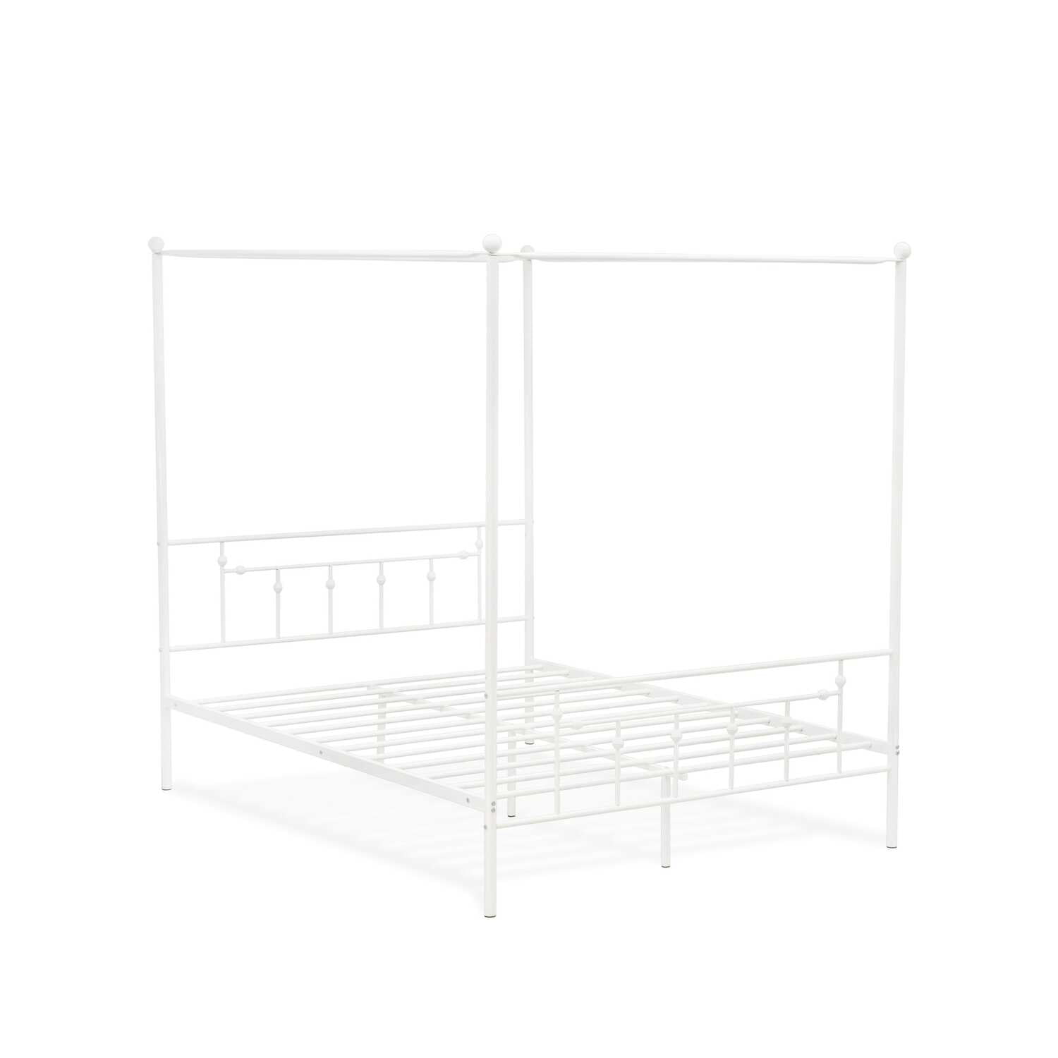 East West Furniture - ATQCWHI - Anniston Queen Bed with Luxurious Style Headboard and Footboard - Canopy Metal Frame in Powder Coating White