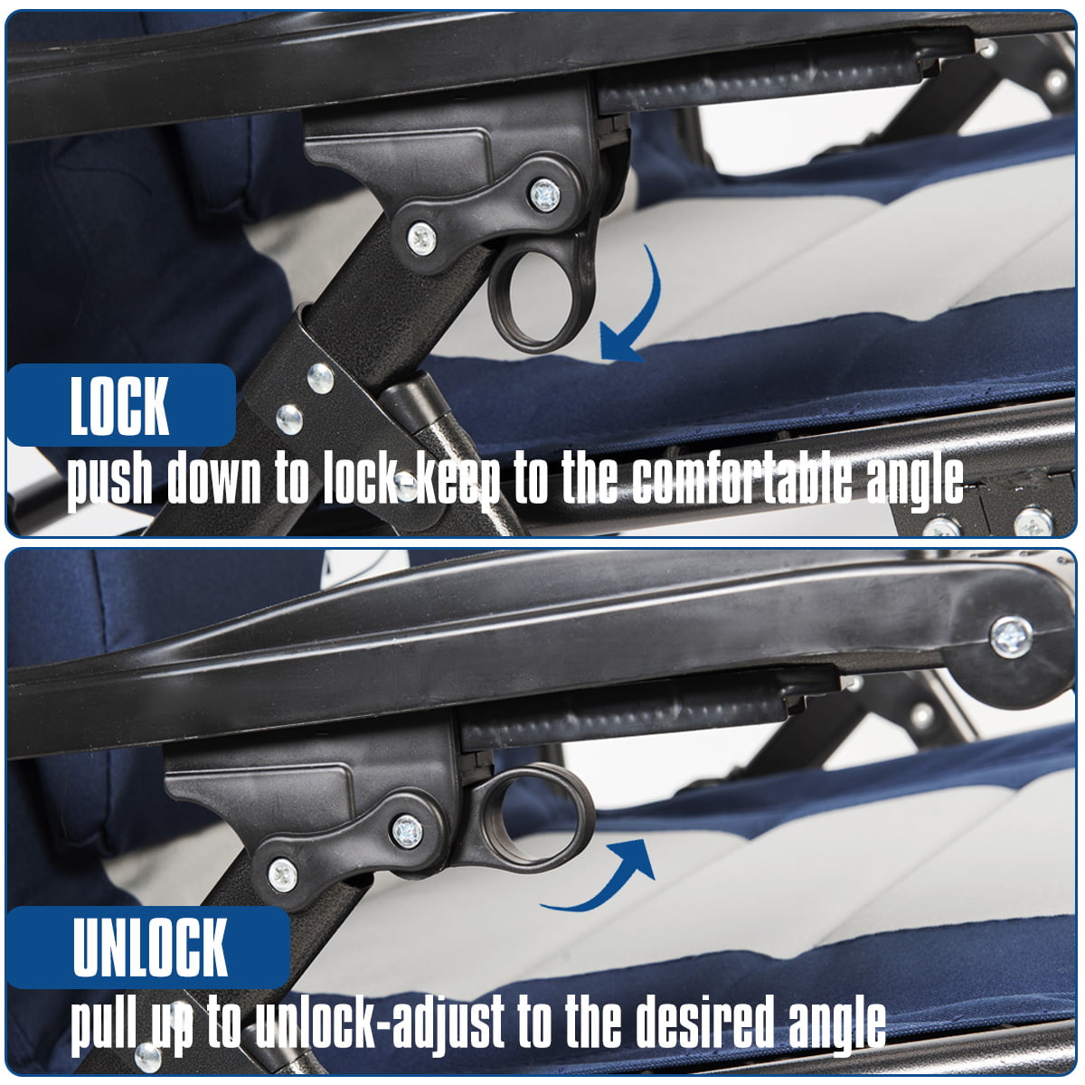 Coastrail Outdoor Oversized Zero Gravity Chair Wood Armrest Padded XXL Folding Patio Lounge Adjustable Recliner with Cup Holder & Side Table, 400lbs Weight Capacity, Blue