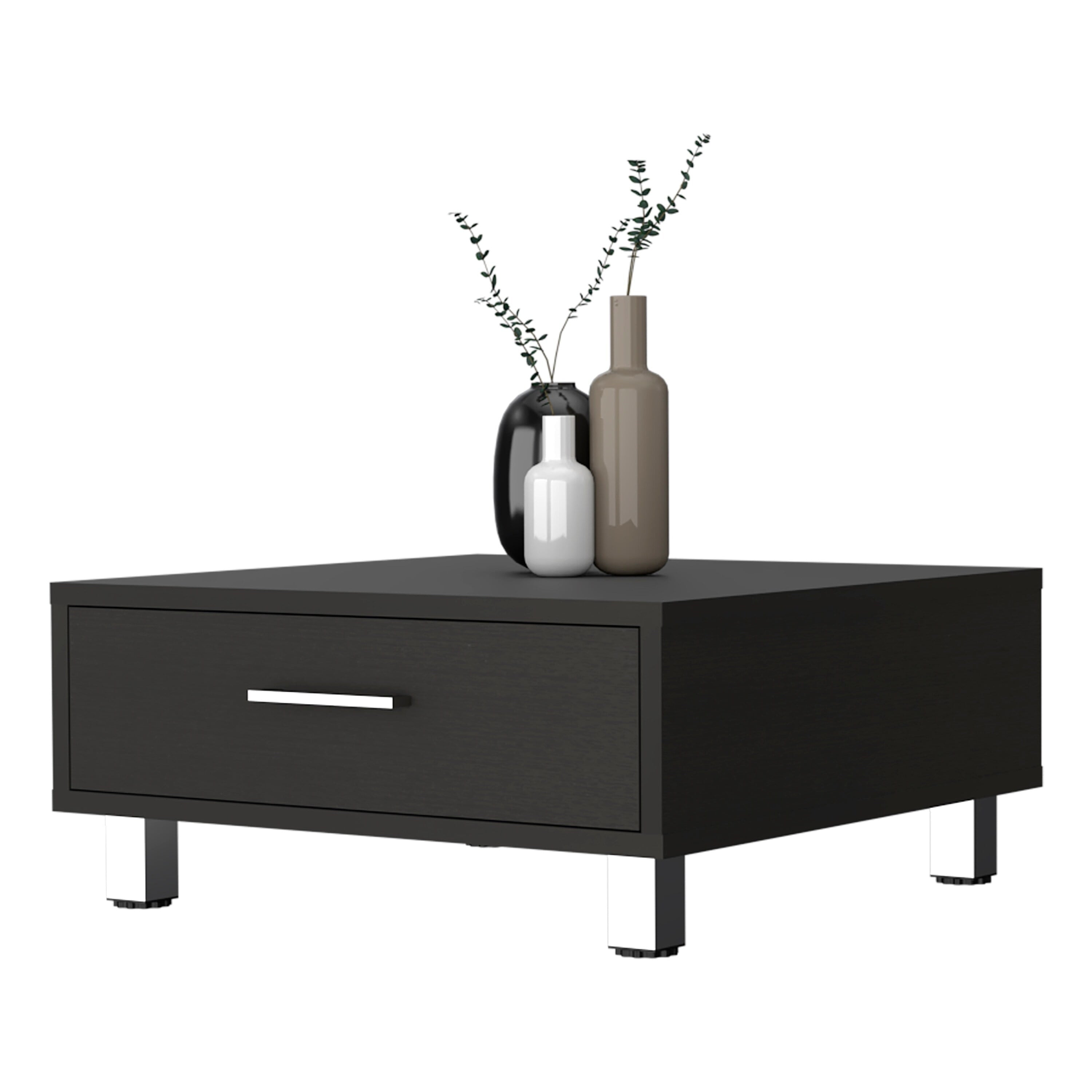 FM FURNITURE  Myers 10-inch Tall Coffee Table with Four Legs and One Drawer Black